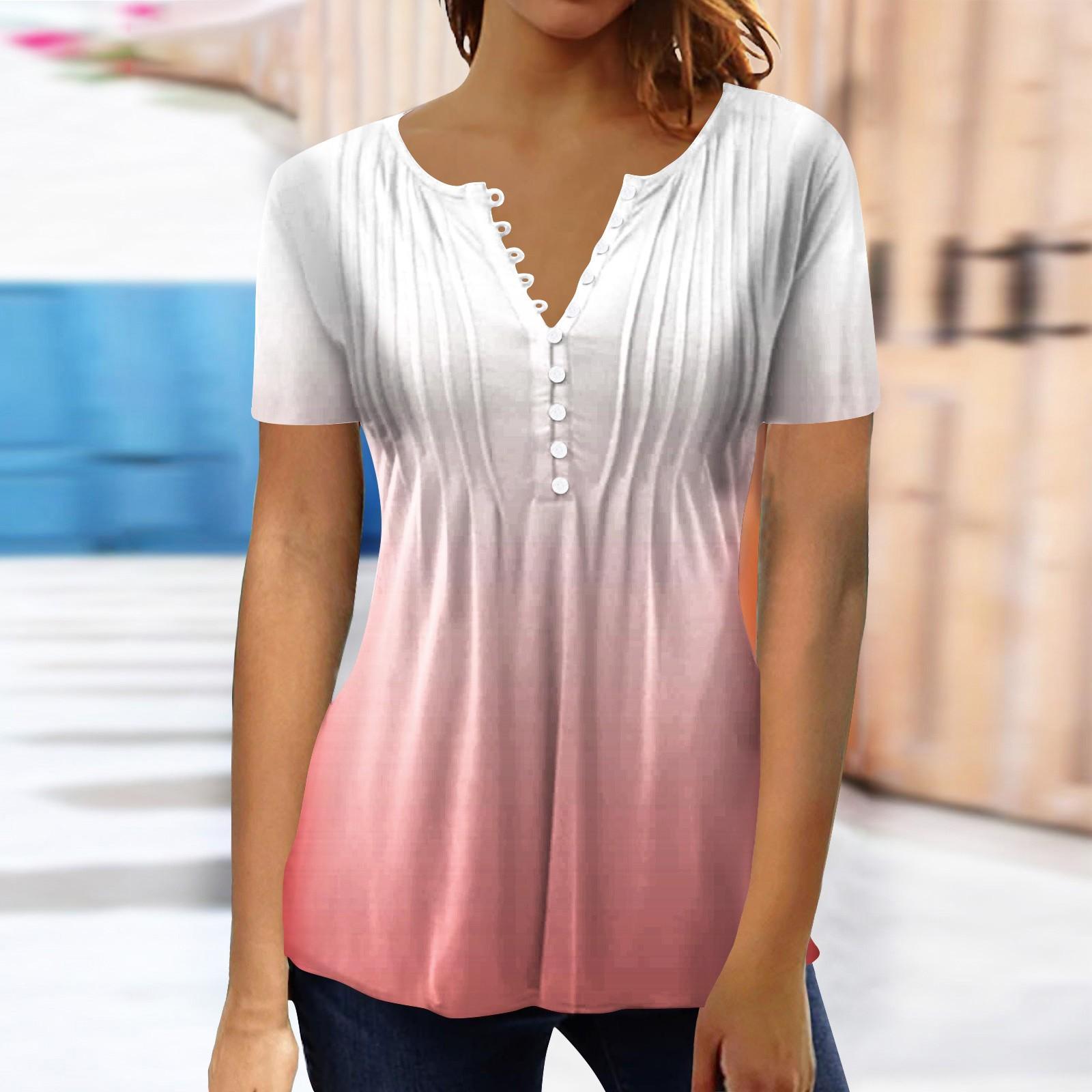 

Женская рубашка, блузка, пуговицы, винтажный градиентный принт, короткий рукав, повседневный базовый топ, пуловер XXL арбуз красный