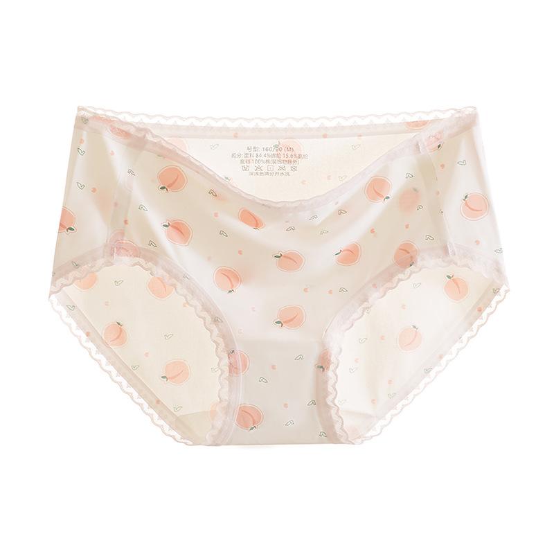 

Нижнее белье из ледяного шелка, женские бесшовные девчачьи трусы со средней талией, милые кружевные трусики больших размеров с принтом XL
