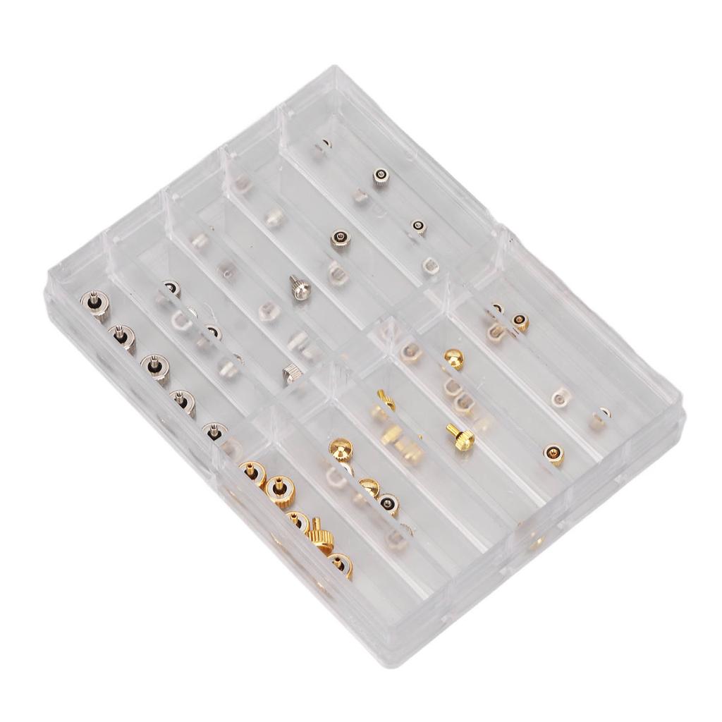 Watch Crowns Parts Waterproof Stainless Steel Flat Head Precise Watch Spare Repairing Crowns with Storage Box