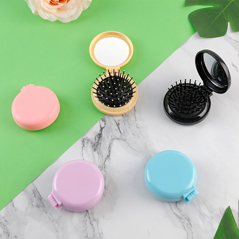 10pcs Mini Hair Brushes with Foldable Mirrors - Portable Round Combs for Travel, Travel Hair Care Essentials | Compact Hair Combs|Durable ABS Handles
