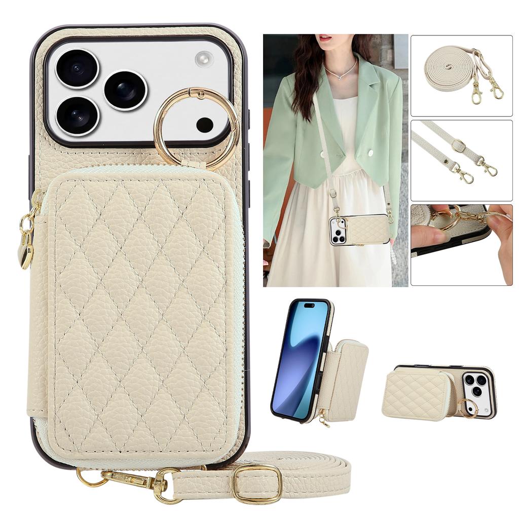 Leather Crossbody Lanyard Phone Case for IPhone 17 Air 16 15 14 13 12 11 Pro Max XS XR 8 7 Plus with Card Holder Zipper Wallet