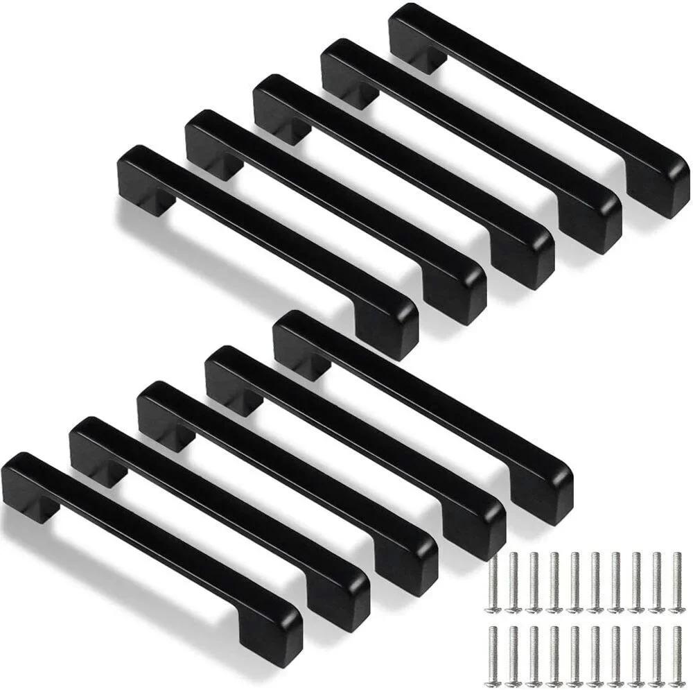 10pcs Cabinet Handles Wardrobe Door Pulls Kitchen Cupboard Pulls Drawer Knobs Aluminum Alloy Black Furniture Handle Hardware