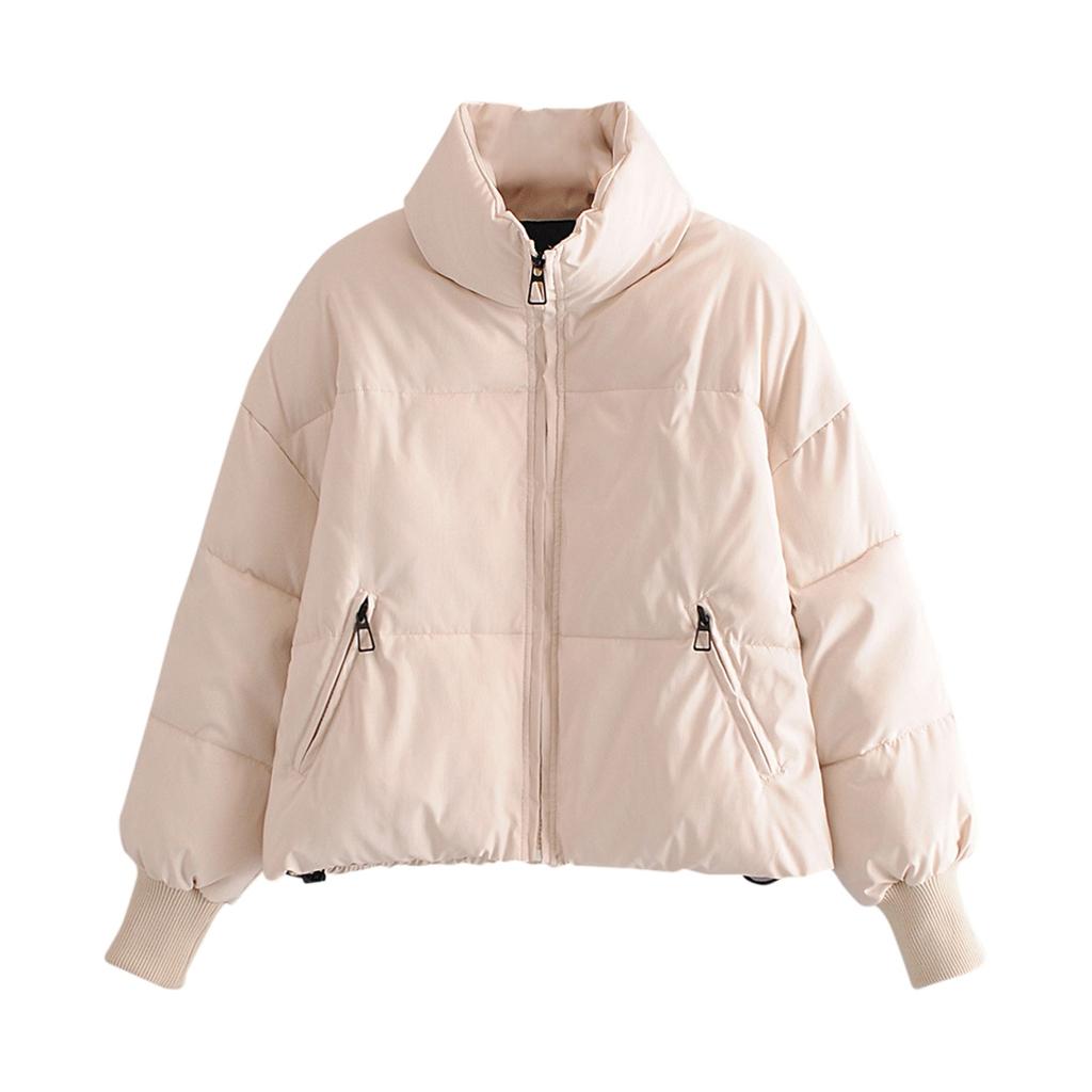 Women's Fashion Leisure Solid Color Long Sleeve Loose Stand Collar Zipper Coat Cotton Top