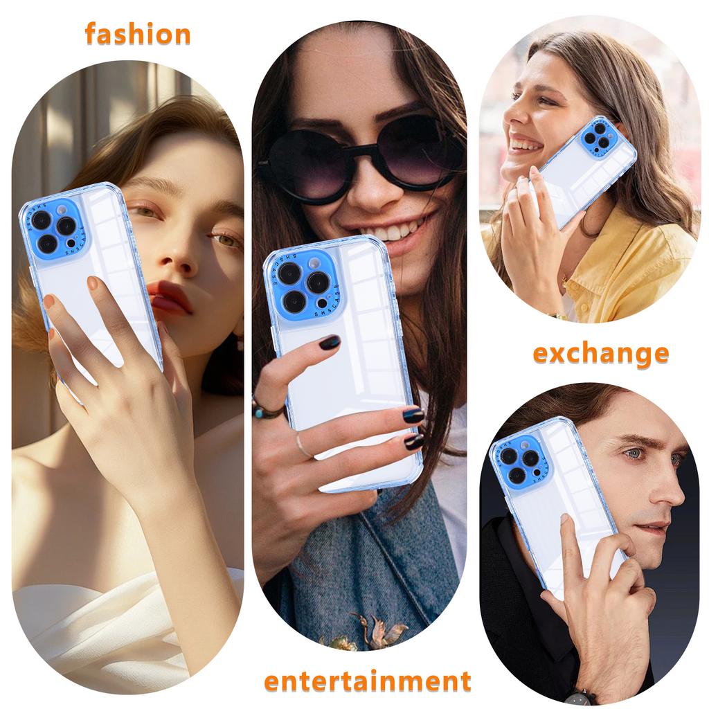 For iPhone 16 Pro Case Clear Colorful Frame Drop-Proof TPU + PC Phone Back Cover with Lens Film