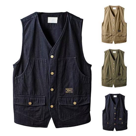 Jarní podzimní rybářská vesta Jednobarevné Kapsy Bez rukávů Výstřih do V Korejský styl Volná vesta pro outdoor