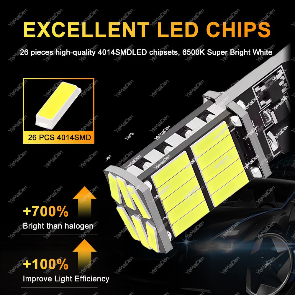 2/4/6/10/20 PCS 900LM 12V 24V T10 W5W LED Bulb For Car Interior Dome Door Trunk License Plate Side Lights 4014-26SMD 6500K White Dome Lights 6