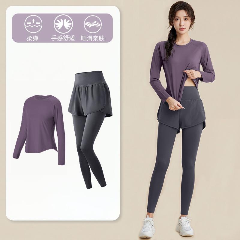 1011 Spring New Long Sleeve Fitness Clothing Women's Loose Breathable Running Quick Drying Clothes Sports Suit Fitness Training Clothing