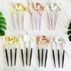 24Pcs/Pack Rose Gold Knives Forks Spoons Set Tableware Colorful Gilt Plastic Food Grade Disposable For Birthday Party Cake Fruit Desserts Dinner