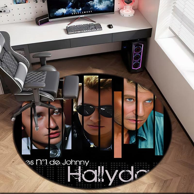 1pc Famous rock singer Johnny Hallyday Round carpet Painted Printed circular carpet, home door mat, outdoor travel protection carpet