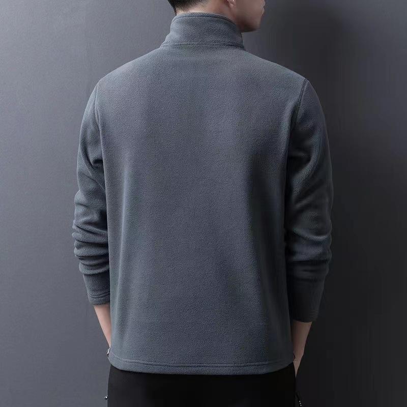 Autumn Winter Warm Polo Shirts Men's Lamb Wool Sweatshirt Standing Neck Half Zip Long Sleeve Fashion Versatile Men Tees Tops