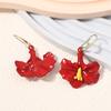 Personalized Creative Design Sense Bohemian Red Alloy Dripping Oil Morning Glory Flower Ear Hook Simple and Versatile
