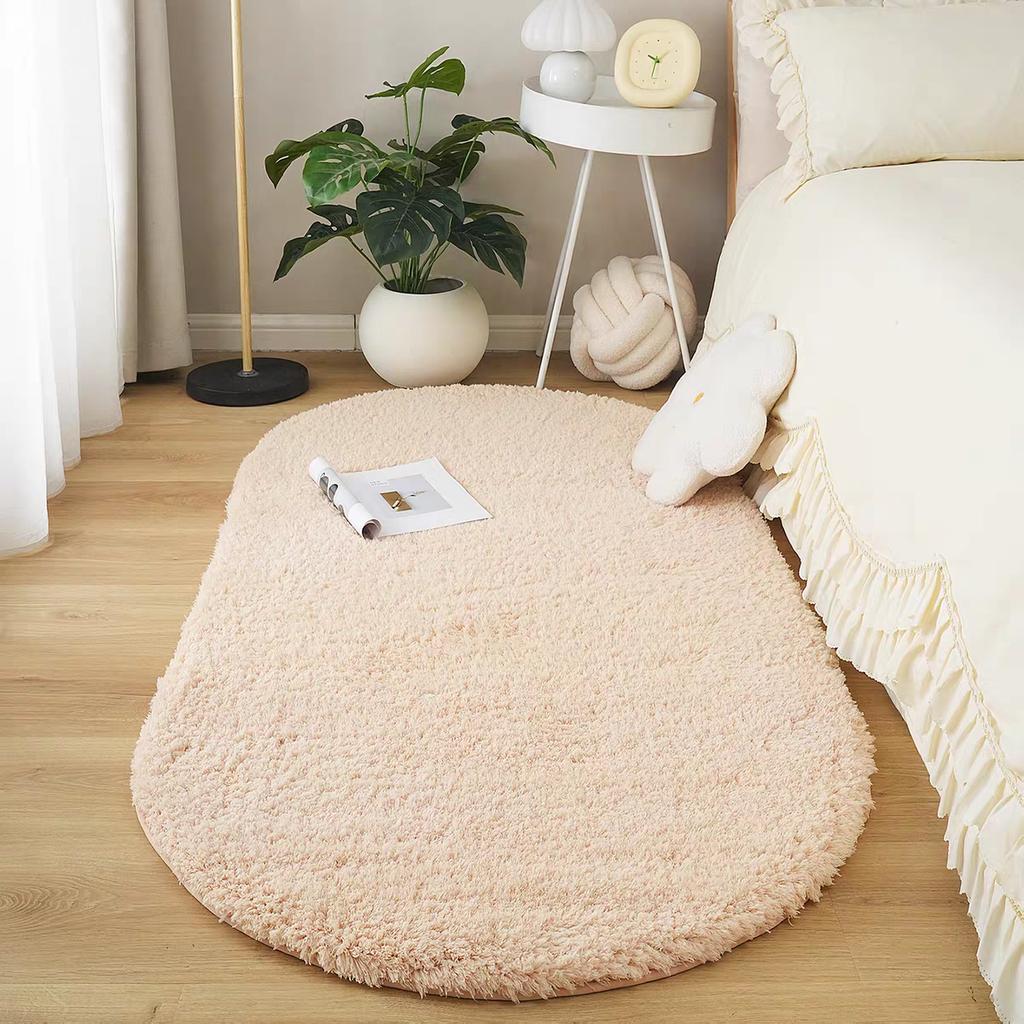 Oval Plush Carpet Thicken Living Room Rug Shaggy Warm Velvet Rug For Bedroom Solid Fuzzy Floor Mat Non-slip Washable