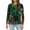Women's Fashion Casual Slit Hem Round Neck Long Sleeve Loose Christmas Printed T-Shirt Ladies Top