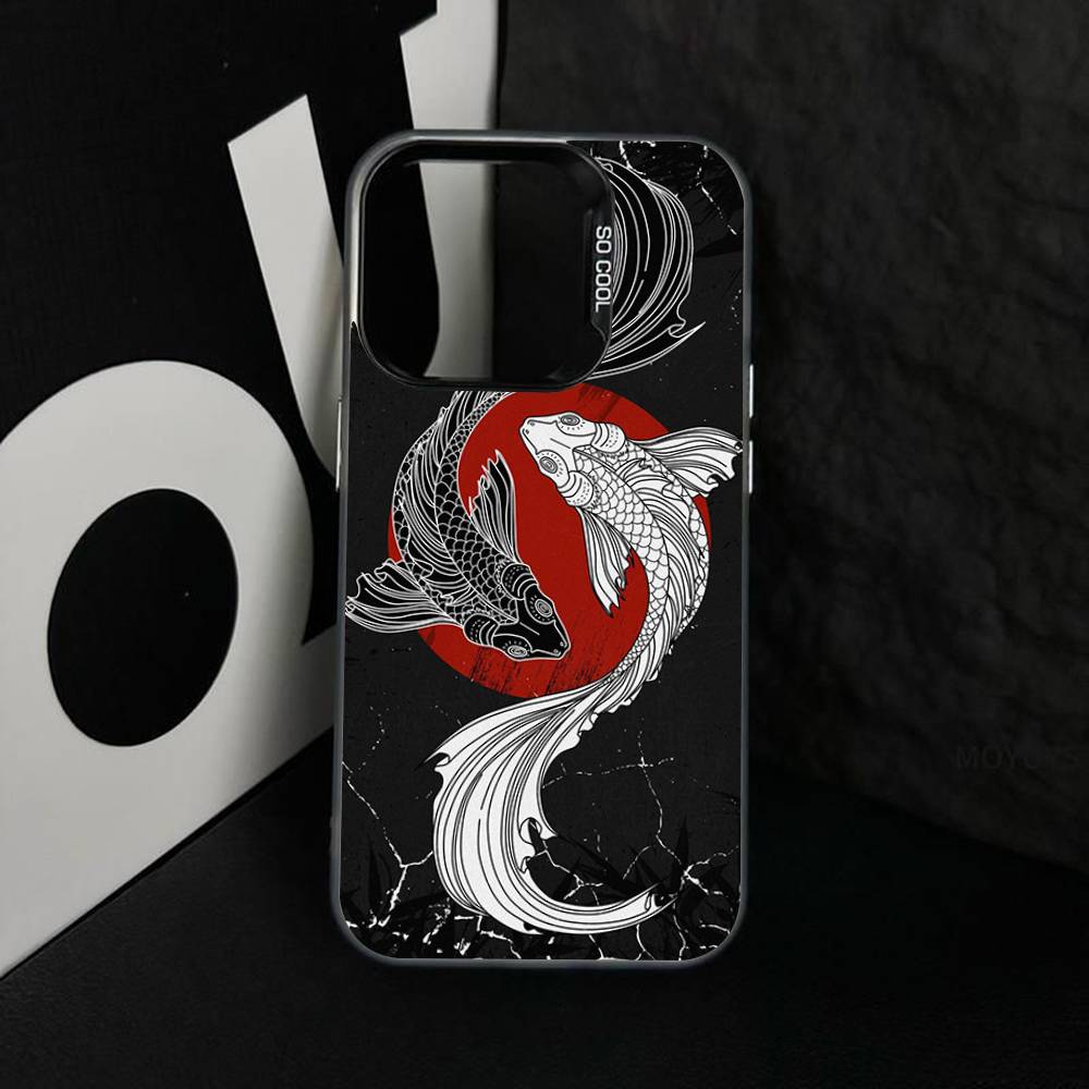 Art Fish Koi Carp Silver Plated Inside Phone Case For iPhone 17 16 15 14 11 12 13 Pro Max Plus X XR XS Max Colored