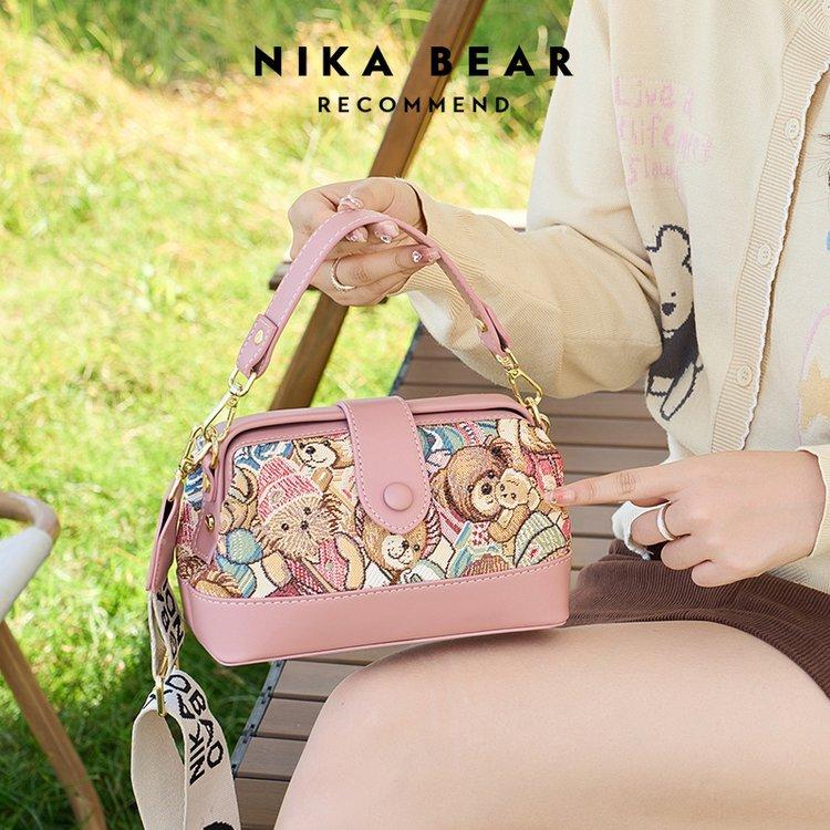 Nieuwe tas met geborduurde beer, modieuze tas voor mobiele telefoon en kleingeld