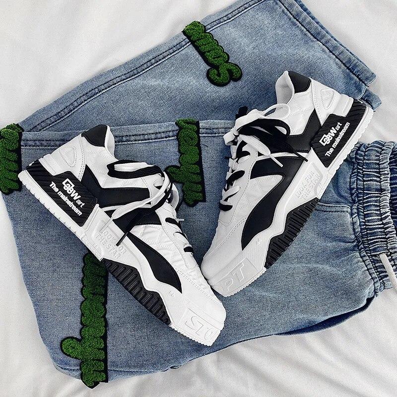 Designer Shoes for Men Casual Platform Sneakes Two-tone Lace Up Trainers Fashion Student Sneakes Mens Vulcanized Tenis Masculino