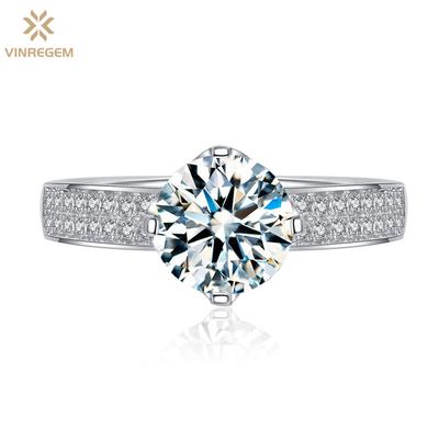 Klassischer Ring aus 100 % 925er Sterlingsilber, Rundschliff, 7 mm, 1,25 Karat, 3EX VVS1 D-Farbe, echter Moissanit-Diamant, 2 Stück, Hochzeits- und Verlobungsschmuck