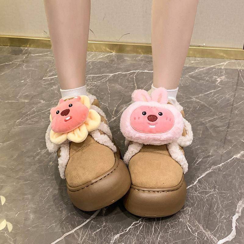 Women's velcro cartoon fall and winter padded warm cold thick bottom lightweight hiking waterproof non-slip plush snow boots cotton shoes