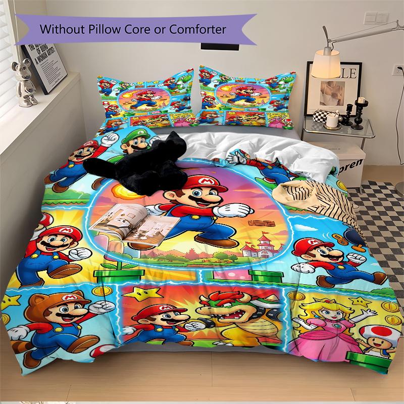 3Pcs Mario Bros Adventure Bedding Set Quilt Cover Pillowcase Home Christmas Xmas Halloween Gift 1 Duvet Cover 2 Pillowcase M92426