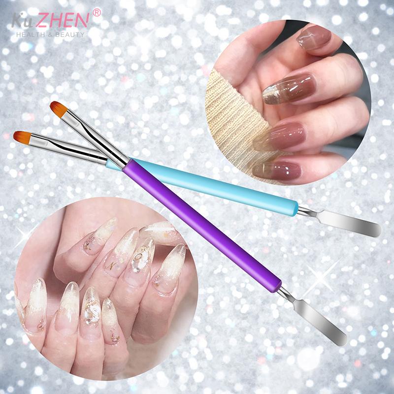 1pcs Poly Gel Brush Pen Dual Ended 2 IN 1 Design Nail Brush And Spatula Stainless Steel Gel Nail Brush For Nails Extension Gel