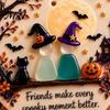 Acrylic Hanging Keepsake Heart-Shaped Sea Glass Art Friendship Ornament, 2D Flat Heart Sentimental Gifts for Her Keepsake, Halloween Pumpkin Black Cat