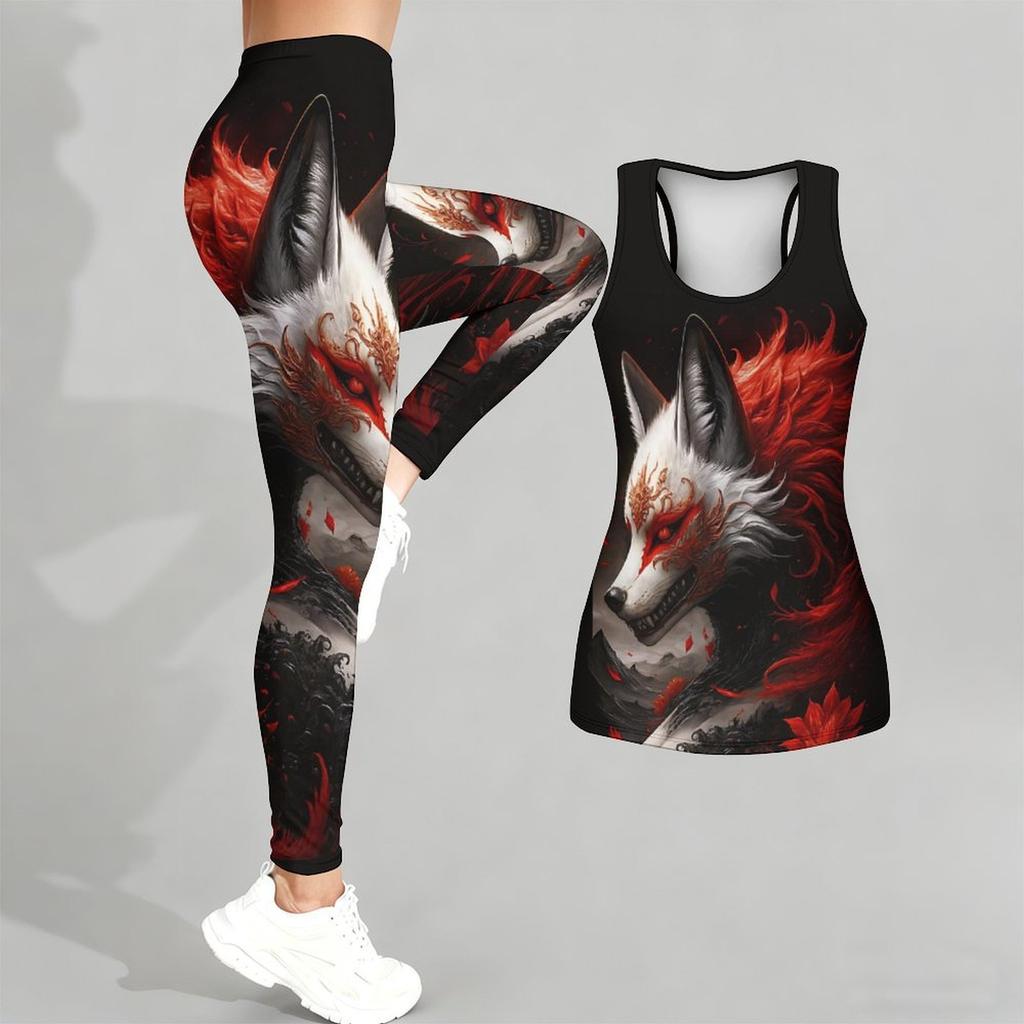 Wild Wolf Pattern Print Yoga Outfit for Women Fashion Workout Leggings Fitness Sports Casual Yoga Set Sports Suit
