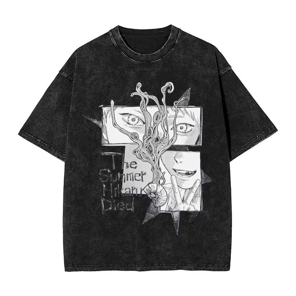 New Hikaru Died Man Clothing 100Cotton Washed Tshirt Casual Fashion Tee Y2K Retro O Neck Streetwear Women Oversized Casual Top