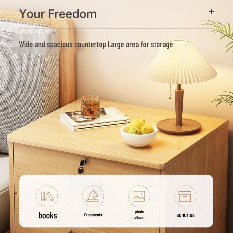 Lockable Mobile Wooden Cabinet for Under Desk Storage