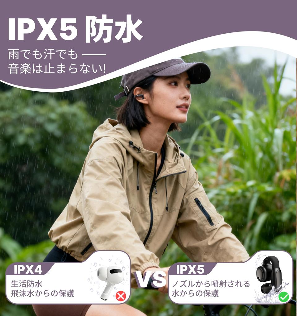 Hmusic Ear Cuff Wireless No Ear AI Sound Leakage Suppression ENC Noise 6 Hours IPX5 Earphones Lightweight, Comfortable, Pain, & Cancellation,