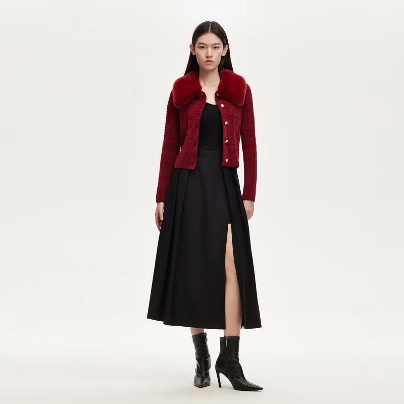 

VEROMODA Women s Detachable Fur Collar Cable Knit Cardigan M