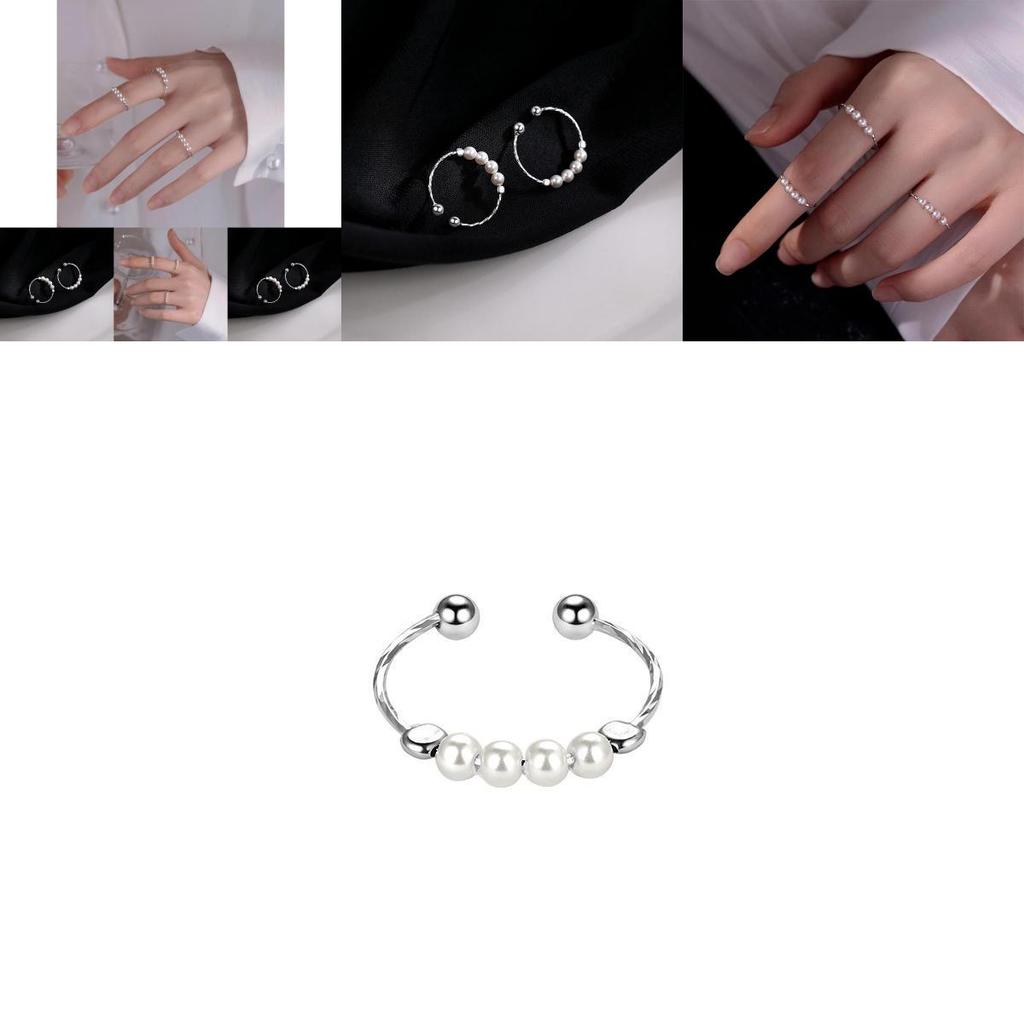Stylish Minimalist Pearl Ring For Women Adjustable Open Finger Geometric Design