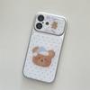 Kawaii Sleepy Bear Blue Polka Dot Clear Phone Case For iPhone 15 16 17 Pro Max INS Cute Large Window Shockproof Cover