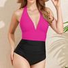 2025 Stylish European & American High-Waisted Backless Color Block One-Piece Swimsuit