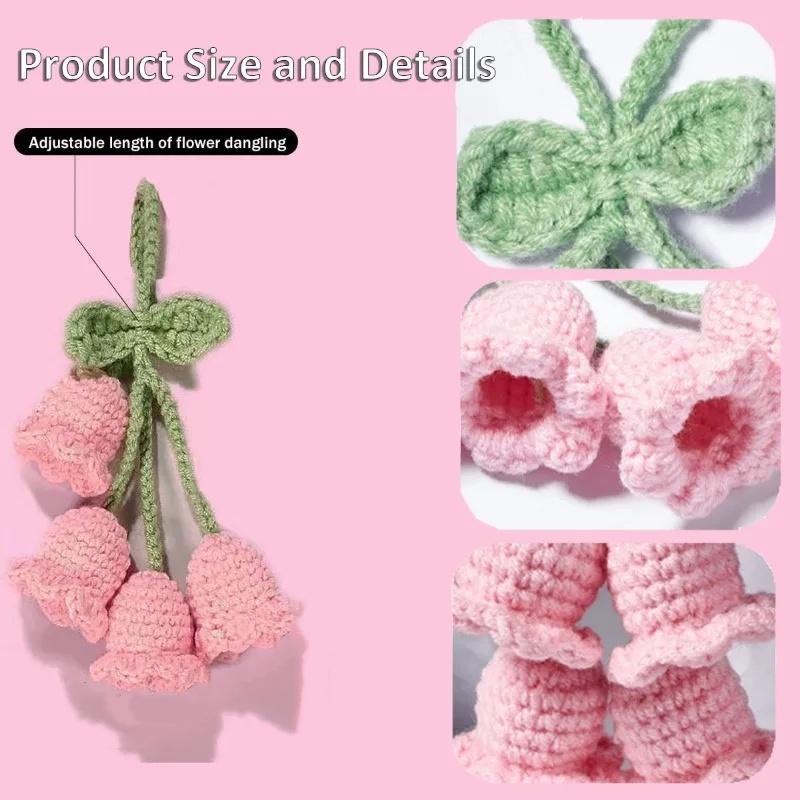 Roztomilý ručně háčkovaný konvalinkový květ do auta Přívěsek na zpětné zrcátko Klíčenka Dekorace Dárek