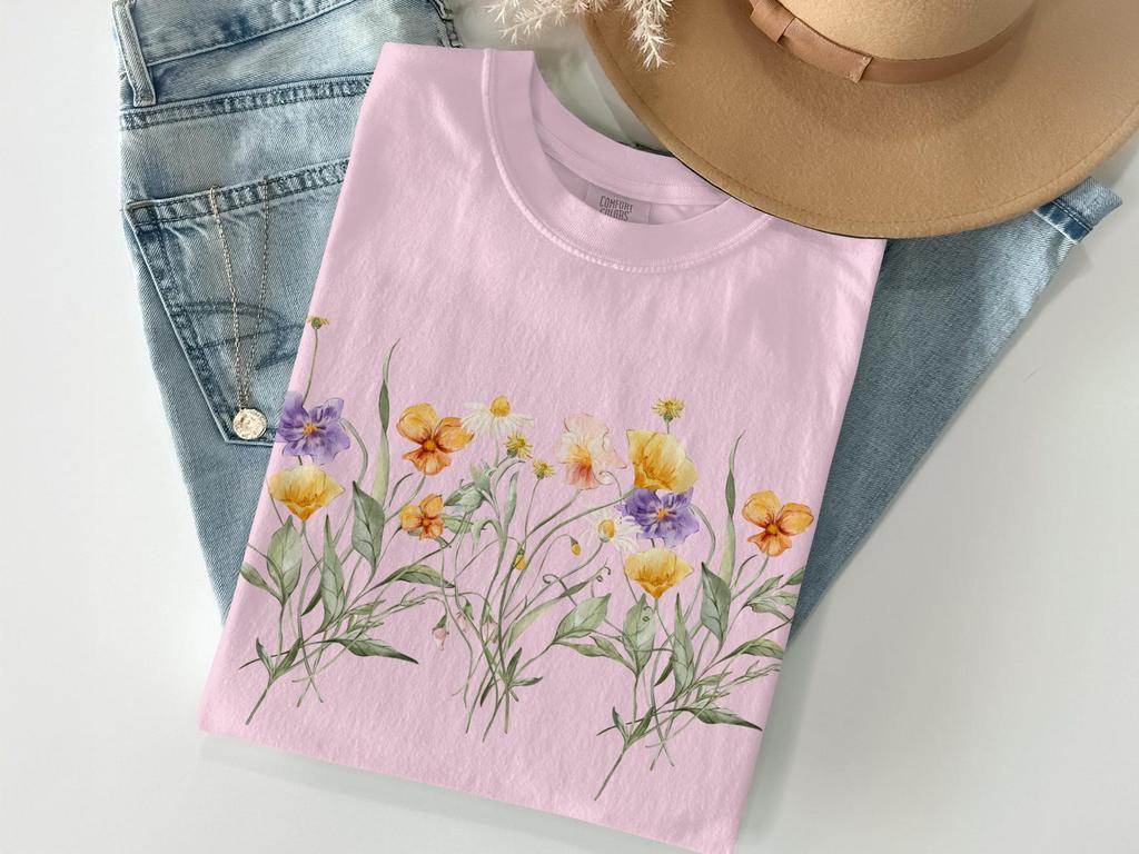 Watercolor Wildflower T-Shirt, Cottagecore Floral Bloom Tee, Botanical Garden Nature Lover