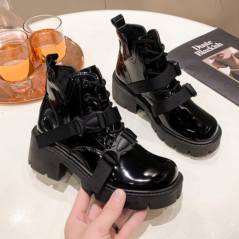 

Thick-soled comfortable Martin boots for women s autumn and winter new small height-increasing short boots sweet and cool wind velvet locomotive 40 чёрный