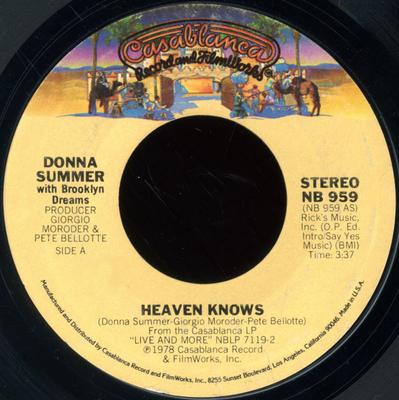 7-Zoll Schallplatte DONNA SUMMER - Heaven Knows NB959 Casablanca 1978 US Soul/Funk Gebraucht