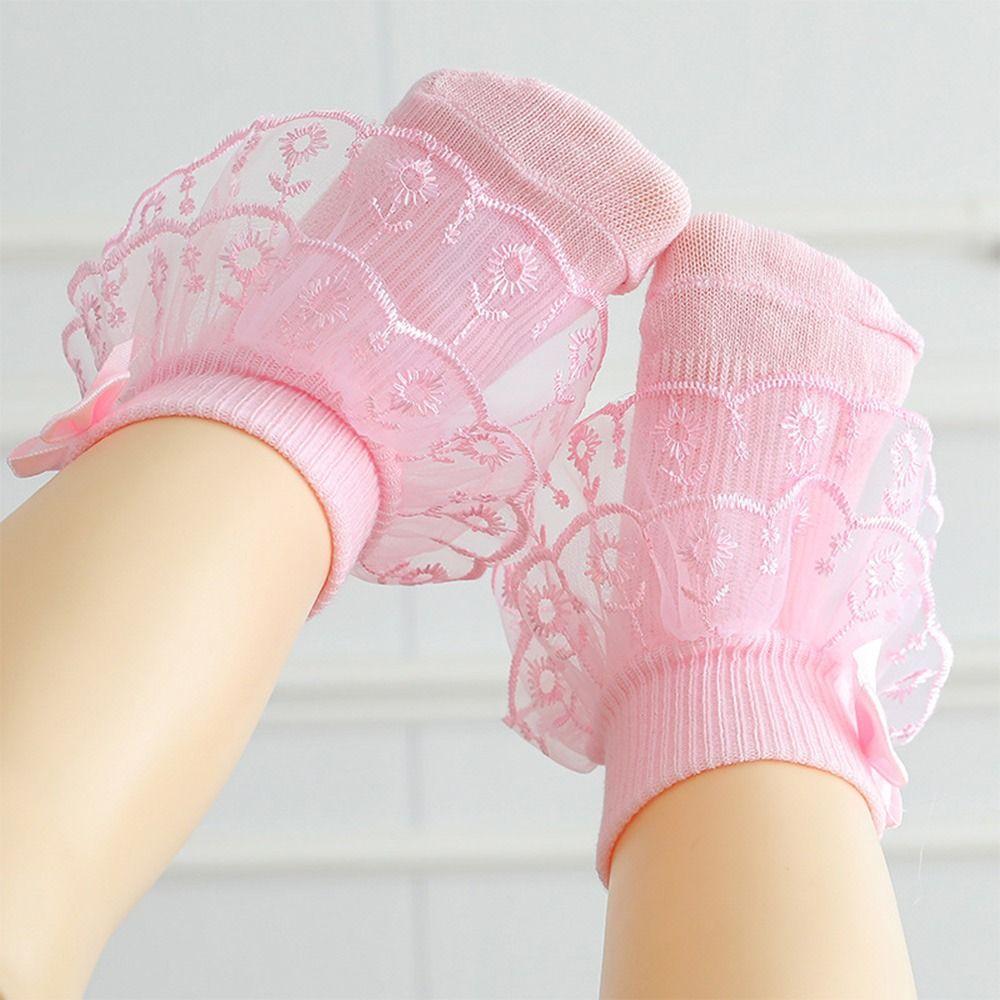 Thin Baby Girls Lace Socks Super Soft Princess Dress Socks Spring & Summer Infant Bow Socks