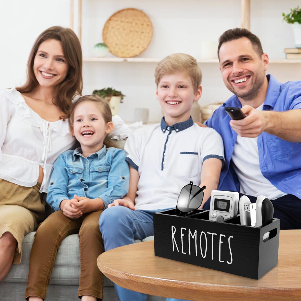 TV Remote Control Holder with 3 Compartment for Living Room Wooden Controller Organizer Smooth Bedside Table Organizer for Home