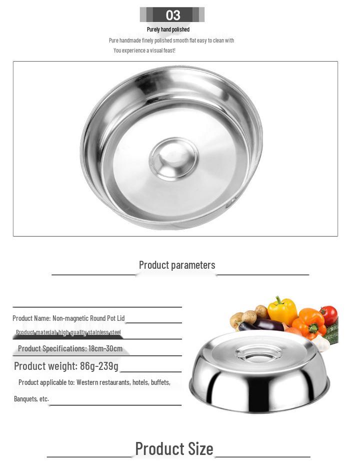Stainless Steel Multi-Purpose Round Lid for Griddle, Grill, Pot, Bowl, Plate, Heating, Fresh-Keeping, and Vegetables