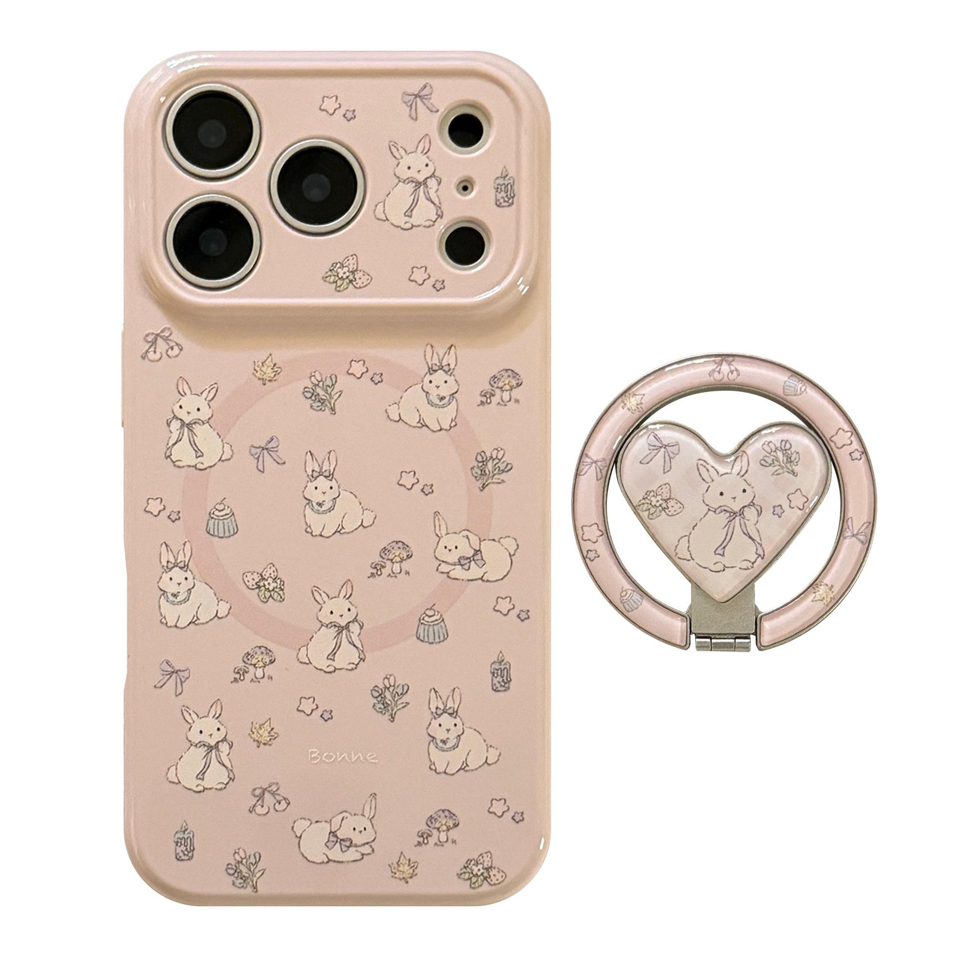 Cute Bunny Heart-Shaped Magnetic Phone Case for iPhone 16, iPhone 17, and iPhone 17 Pro Max iPhone 11