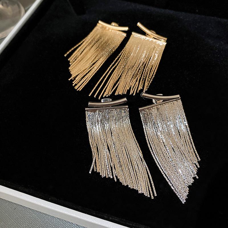 Korean Fashion Silver Color Arc Bar Long Thread Tassel Earrings For Women Wedding Daily Jewelry Hanging Pendientes Gifts