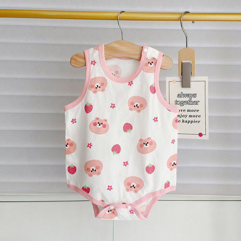 Baby Girl Romper with Suspenders, Newborn Summer Pure Cotton One-Piece Crawling Outfit, Thin Outerwear for Boys and Girls
