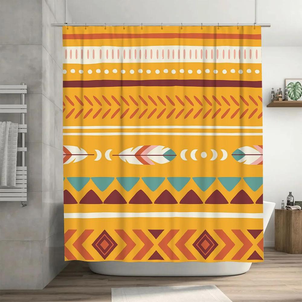 Stylish Geometric Pattern Shower Curtain for Bathroom Decor Modern Abstract Design Waterproof Fabric with Hook Rings Set 72x84in