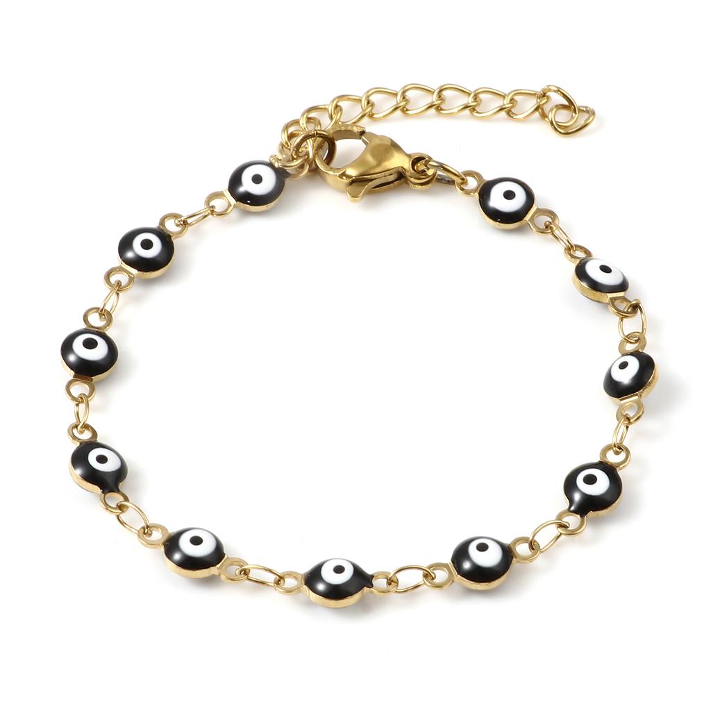 Stainless Steel Religious Bracelets Gold Color Multicolor Round Evil Eye Enamel For Women Men Gifts 13.5cm(5 3/8") Long, 1 Piece