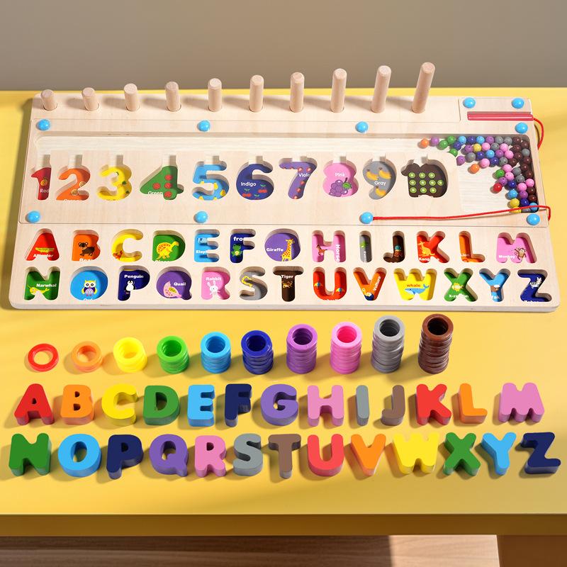 Wooden Children'S Educational Early Education Letter Logarithmic Walking Beads Toy Pen Holding Exercise Coordination Hands-On Training Toy