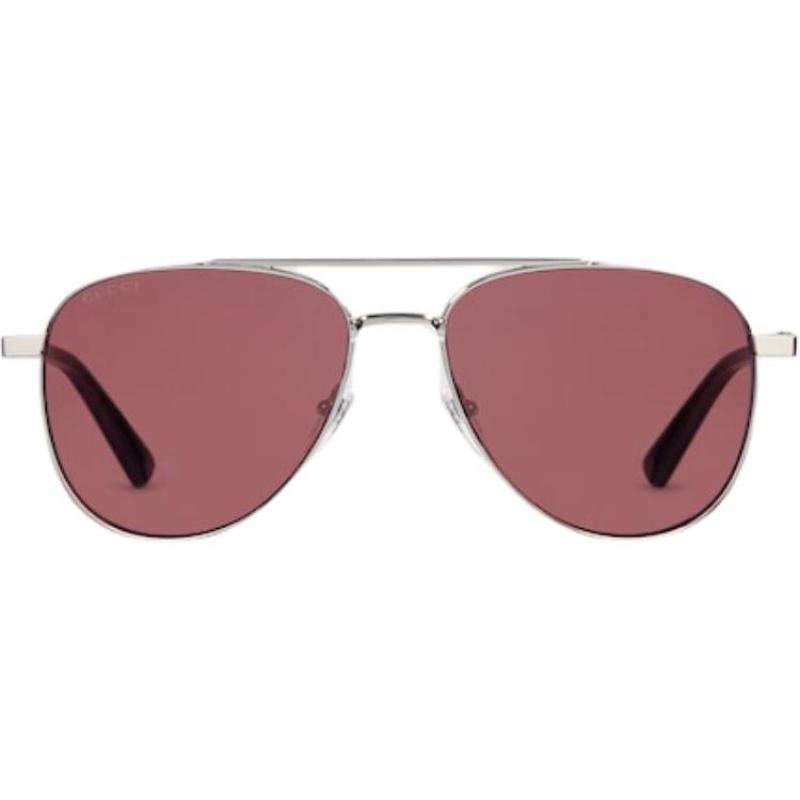 GUCCI Pattern Design Metallic Aviator Sunglasses Unisex Couple Silver