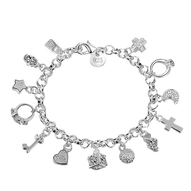 925 Sterling Silver Hot Sale Valentine Gift Charm  Color Jewelry Fashion Bracelets Cute Women Lady Wedding Charms