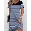 Abiti casual da donna alla moda con stampa a righe, manica corta, girocollo, per estate e primavera