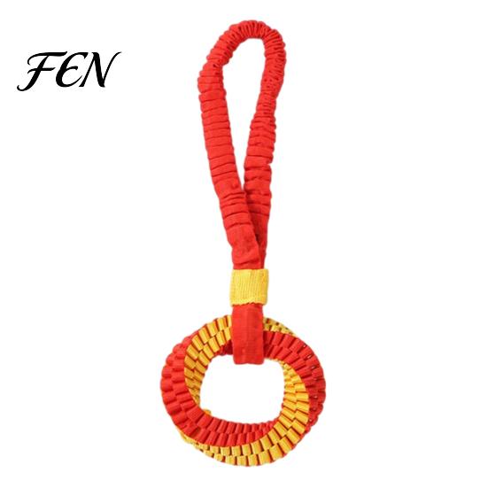 Interactive Play for Dogs Bungee Dog Tug Toy, Woven Ring with Long Handle, Chew Teeth Easy Grip Toy Cleaning Medium Large Dogs, Dental Care